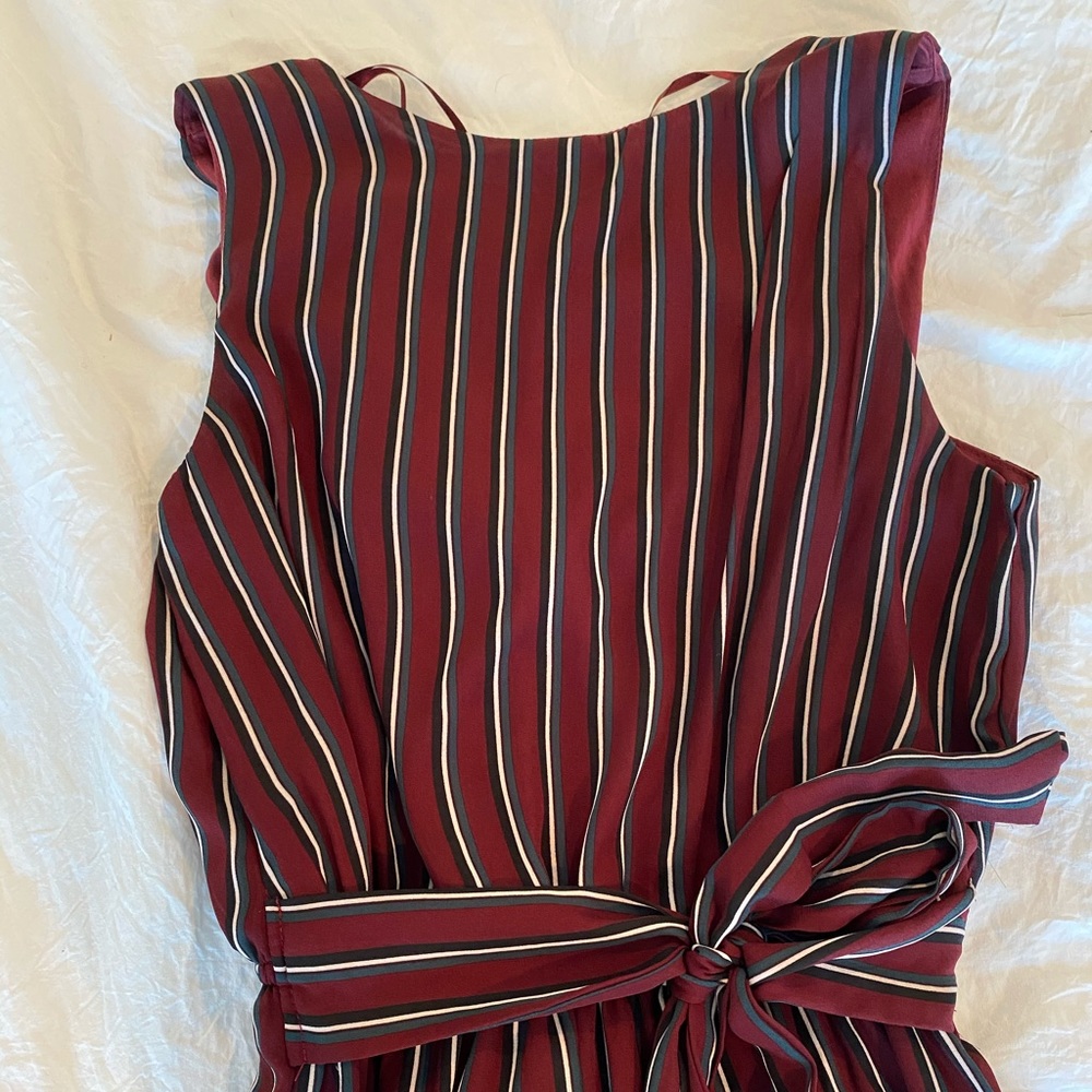 Burgundy Jumpsuit w/ White Stripes